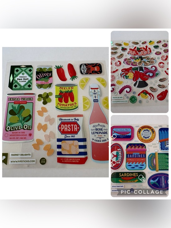 Other - Grocery-Themed Sticker Sheet — Pasta, Sardines, Tomatoes & Rose Lemonade